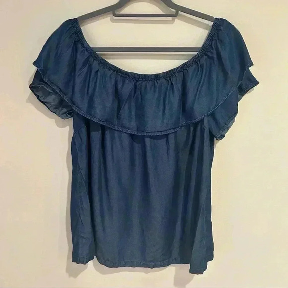 H By Halston Chambray Blue Off The Shoulder Top Blouse Women’s Size X-Large - Picture 1 of 6
